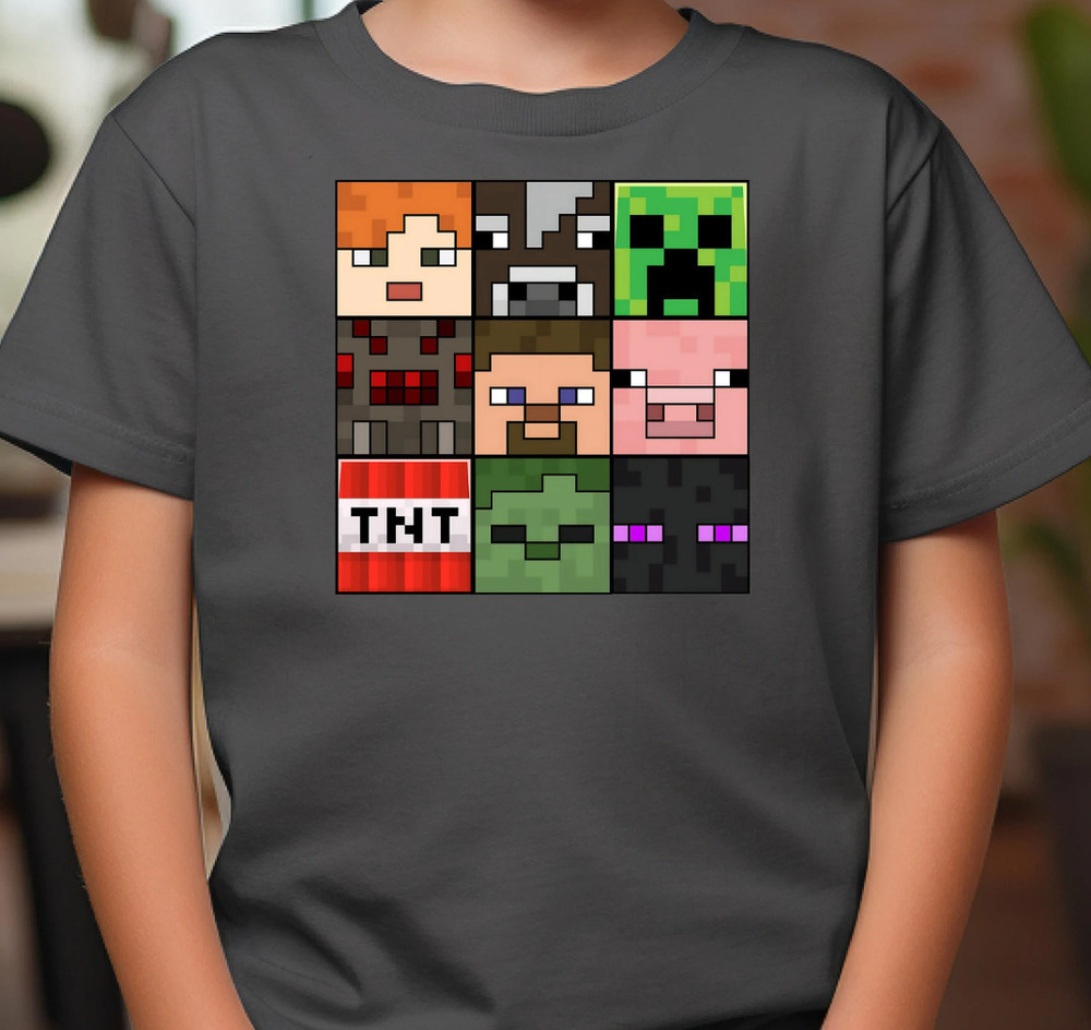 Mine Mob Heads Charcoal Shirt- Minecrafterer Shirt
